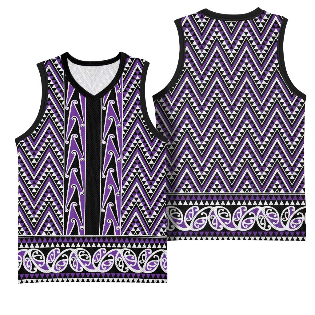 New Zealand Maori Niho Taniwha Basketball Jersey Waiporopo Mangopare and Puhoro Pattern - Polynesian Pride