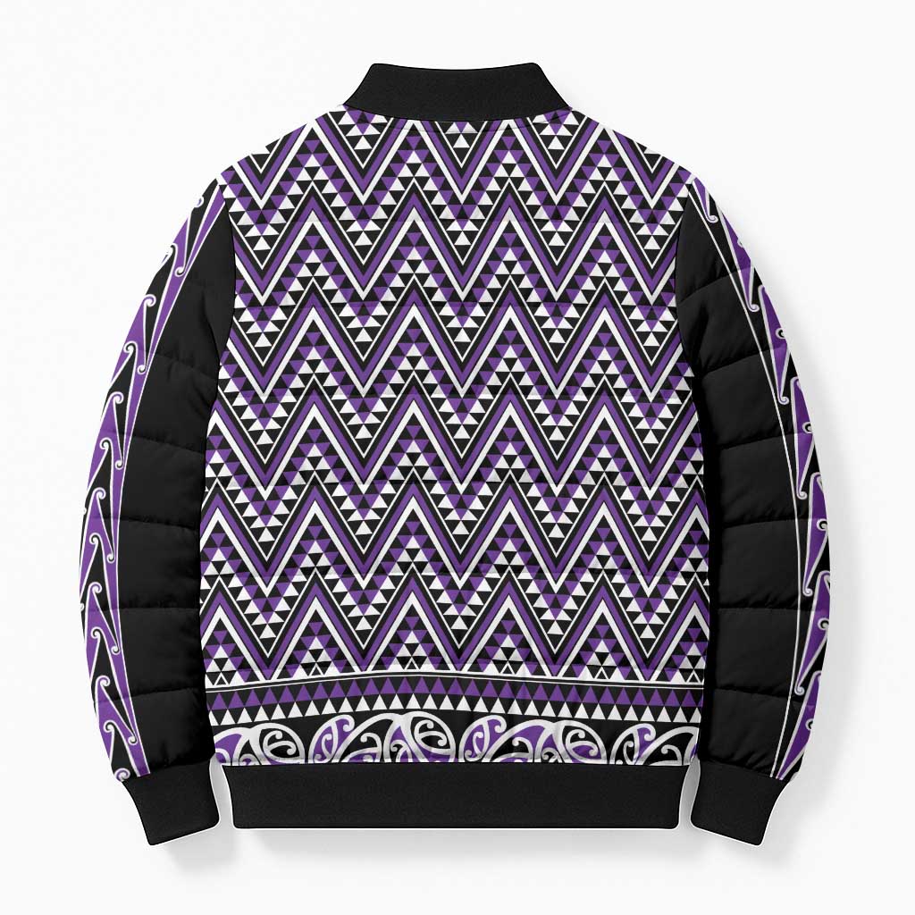 New Zealand Maori Niho Taniwha Bomber Puffer Jacket Waiporopo Mangopare and Puhoro Pattern - Polynesian Pride