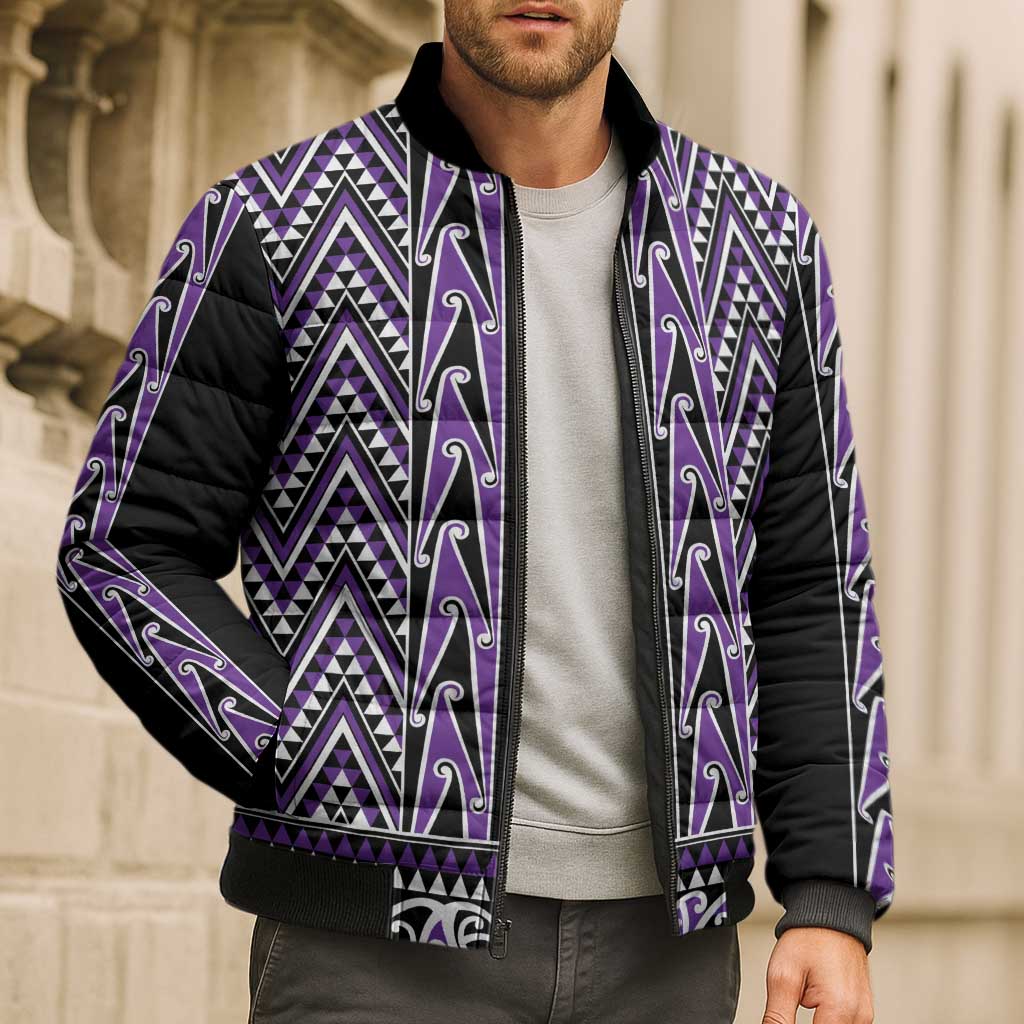 New Zealand Maori Niho Taniwha Bomber Puffer Jacket Waiporopo Mangopare and Puhoro Pattern - Polynesian Pride