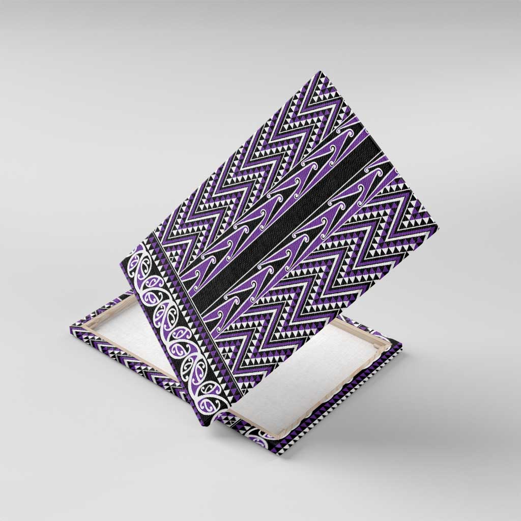 New Zealand Maori Niho Taniwha Canvas Wall Art Waiporopo Mangopare and Puhoro Pattern LT9 With Frame Purple - Polynesian Pride