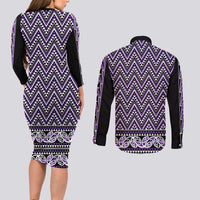New Zealand Maori Niho Taniwha Couples Matching Long Sleeve Bodycon Dress and Long Sleeve Button Shirt Waiporopo Mangopare and Puhoro Pattern LT9 - Polynesian Pride
