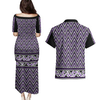 New Zealand Maori Niho Taniwha Couples Matching Puletasi and Hawaiian Shirt Waiporopo Mangopare and Puhoro Pattern LT9 - Polynesian Pride
