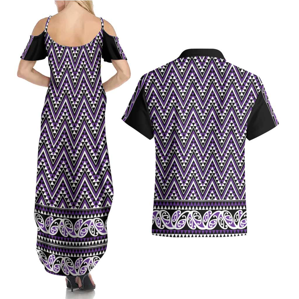 New Zealand Maori Niho Taniwha Couples Matching Summer Maxi Dress and Hawaiian Shirt Waiporopo Mangopare and Puhoro Pattern LT9 - Polynesian Pride