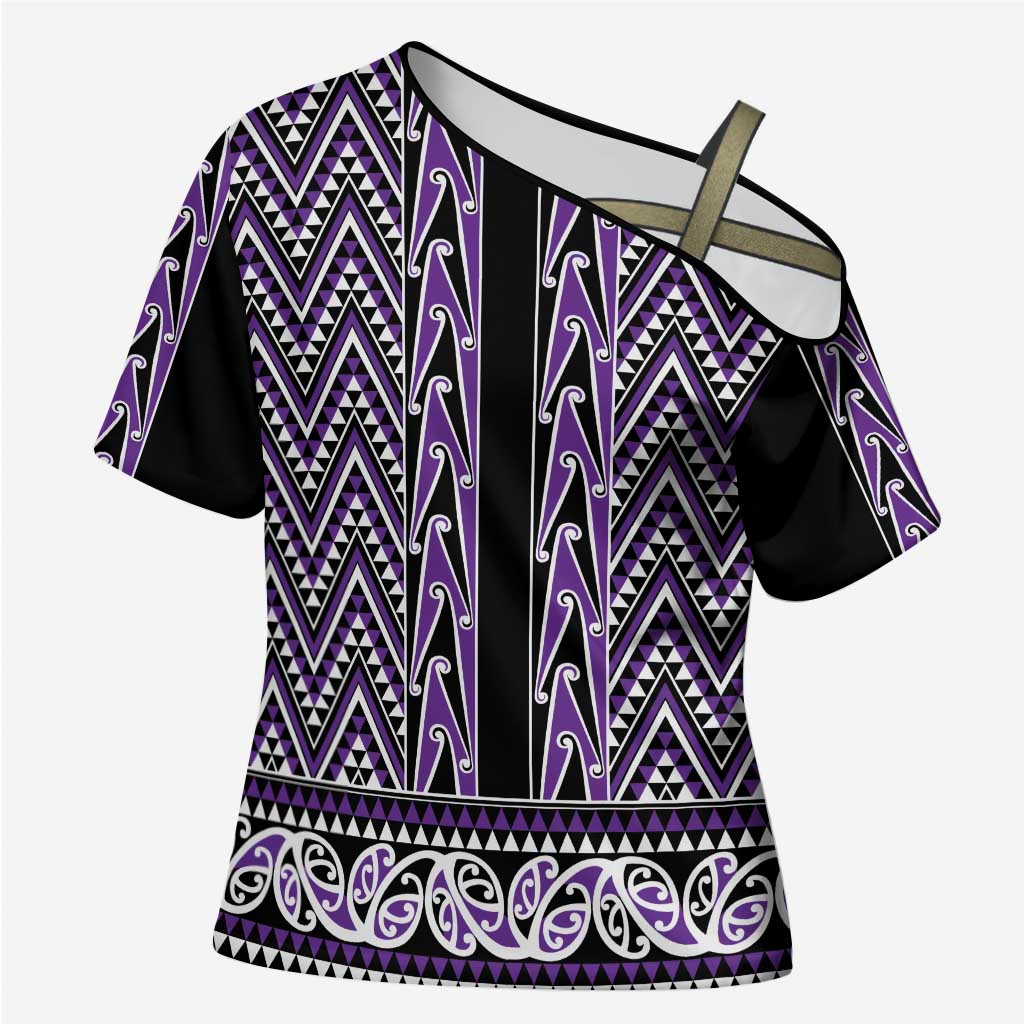 New Zealand Maori Niho Taniwha Cross Shoulder Shirt Waiporopo Mangopare and Puhoro Pattern - Polynesian Pride