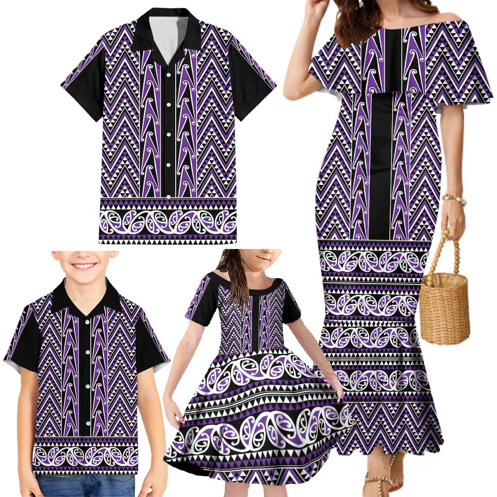 New Zealand Maori Niho Taniwha Family Matching Mermaid Dress and Hawaiian Shirt Waiporopo Mangopare and Puhoro Pattern