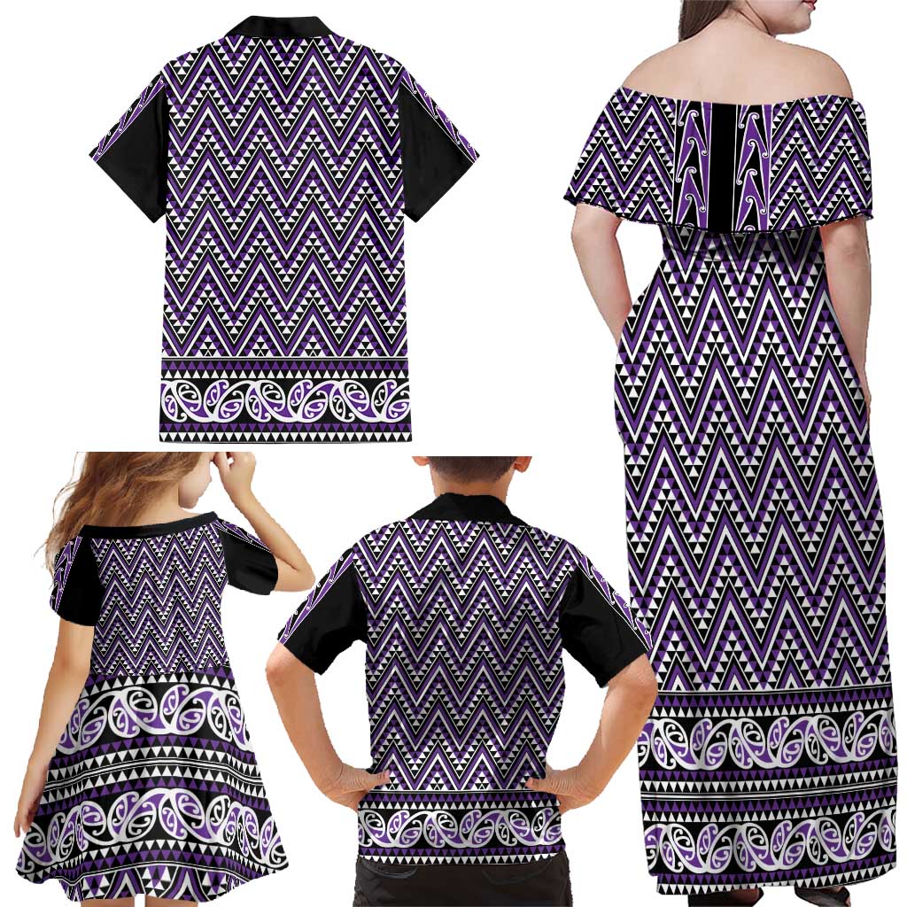 New Zealand Maori Niho Taniwha Family Matching Off Shoulder Maxi Dress and Hawaiian Shirt Waiporopo Mangopare and Puhoro Pattern LT9 - Polynesian Pride