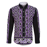 New Zealand Maori Niho Taniwha Family Matching Off Shoulder Maxi Dress and Hawaiian Shirt Waiporopo Mangopare and Puhoro Pattern LT9 Dad's Shirt - Long Sleeve Purple - Polynesian Pride