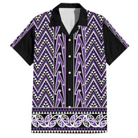 New Zealand Maori Niho Taniwha Family Matching Off Shoulder Short Dress and Hawaiian Shirt Waiporopo Mangopare and Puhoro Pattern LT9 Dad's Shirt - Short Sleeve Purple - Polynesian Pride