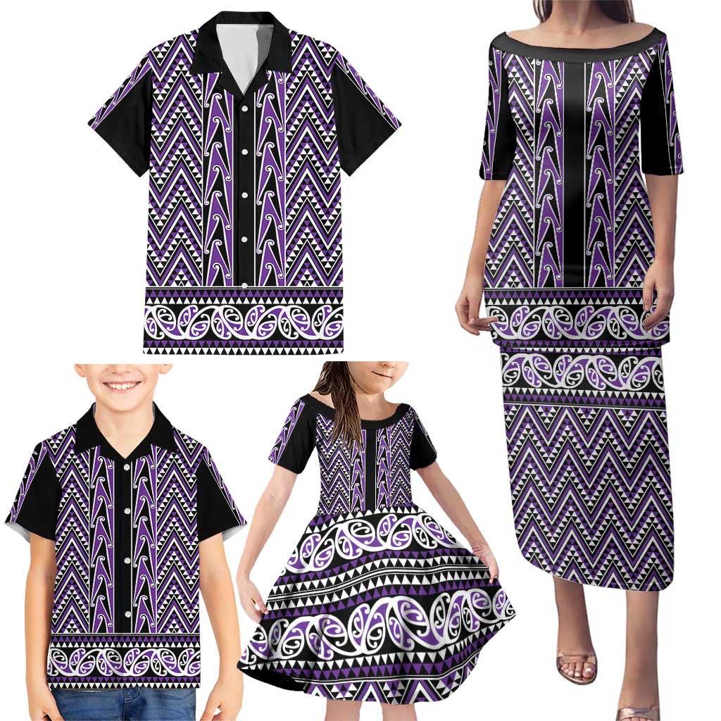 New Zealand Maori Niho Taniwha Family Matching Puletasi and Hawaiian Shirt Waiporopo Mangopare and Puhoro Pattern LT9 - Polynesian Pride