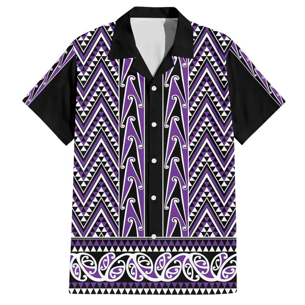New Zealand Maori Niho Taniwha Family Matching Summer Maxi Dress and Hawaiian Shirt Waiporopo Mangopare and Puhoro Pattern LT9 Dad's Shirt - Short Sleeve Purple - Polynesian Pride