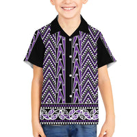 New Zealand Maori Niho Taniwha Family Matching Summer Maxi Dress and Hawaiian Shirt Waiporopo Mangopare and Puhoro Pattern LT9 Son's Shirt Purple - Polynesian Pride