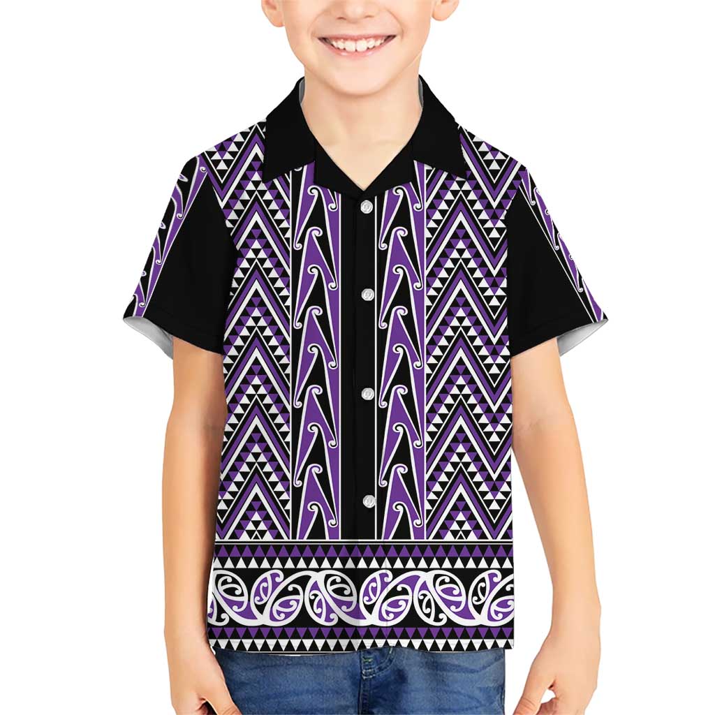 New Zealand Maori Niho Taniwha Kid Hawaiian Shirt Waiporopo Mangopare and Puhoro Pattern