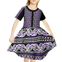 New Zealand Maori Niho Taniwha Kid Short Sleeve Dress Waiporopo Mangopare and Puhoro Pattern