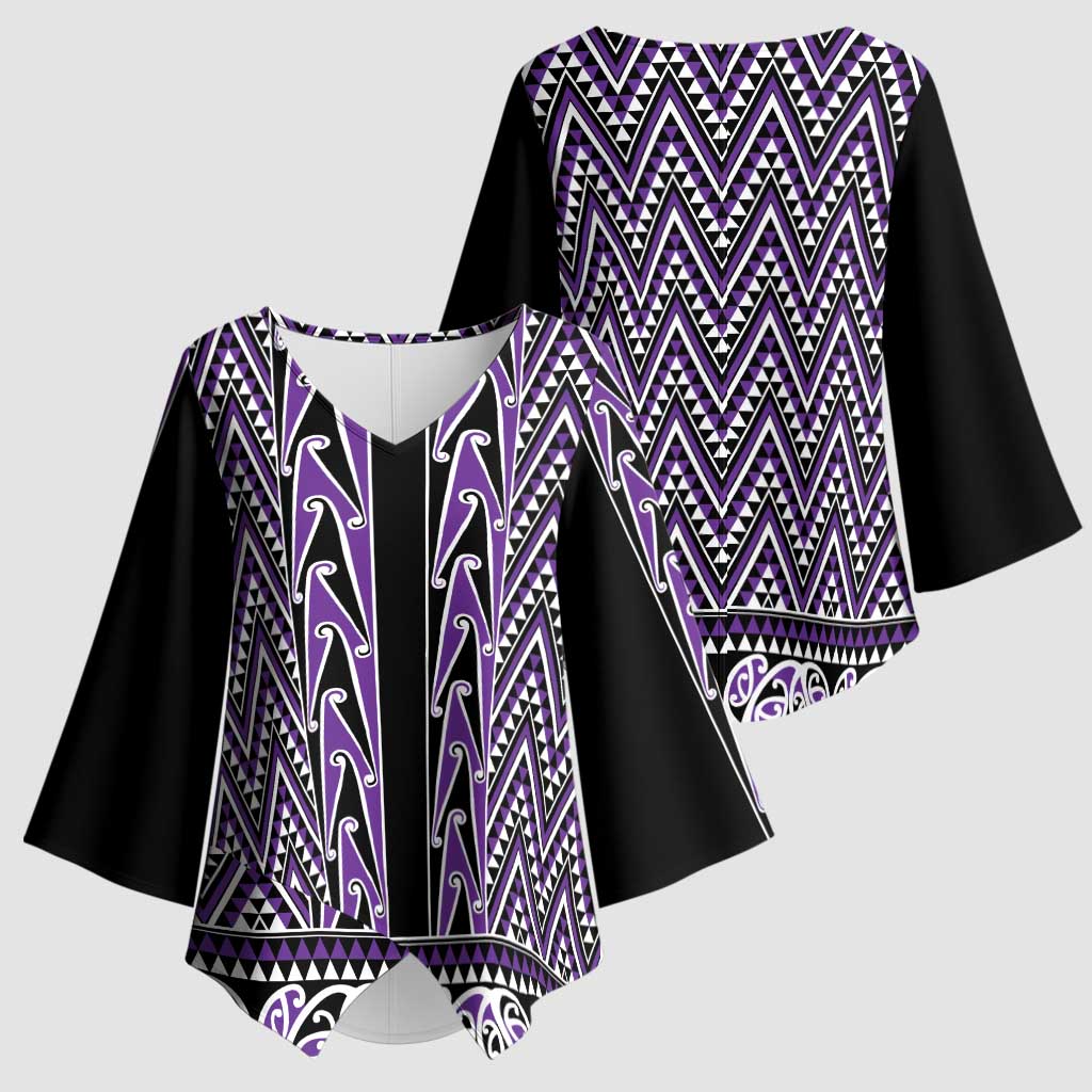 New Zealand Maori Niho Taniwha Kimono Sleeve Blouse Waiporopo Mangopare and Puhoro Pattern - Polynesian Pride