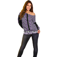 New Zealand Maori Niho Taniwha Off Shoulder Sweater Waiporopo Mangopare and Puhoro Pattern