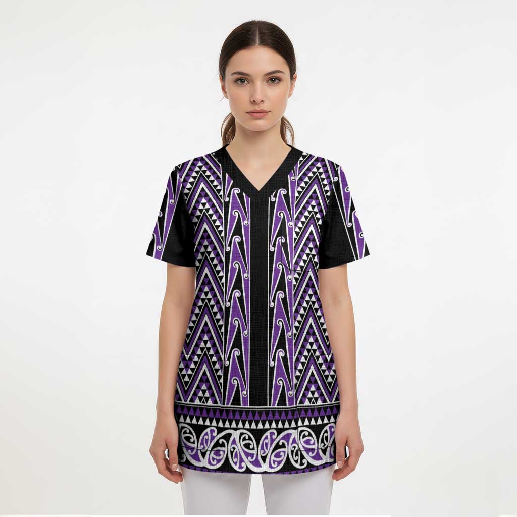 New Zealand Maori Niho Taniwha Scrub Top Waiporopo Mangopare and Puhoro Pattern - Polynesian Pride