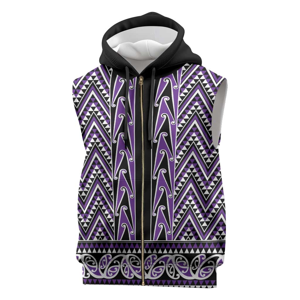 New Zealand Maori Niho Taniwha Sleeveless Zip Hoodie Waiporopo Mangopare and Puhoro Pattern - Polynesian Pride