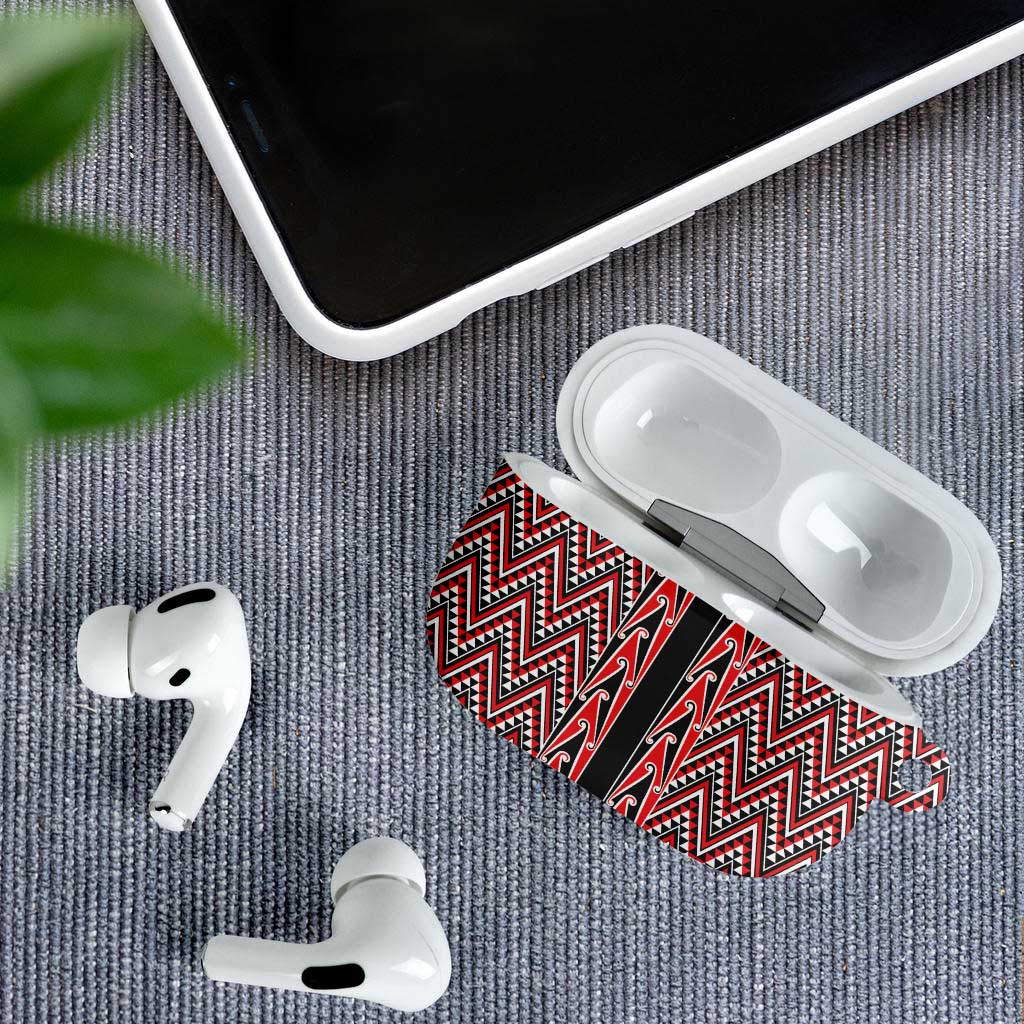 New Zealand Maori Niho Taniwha AirPods Case Whero Mangopare and Puhoro Pattern - Polynesian Pride