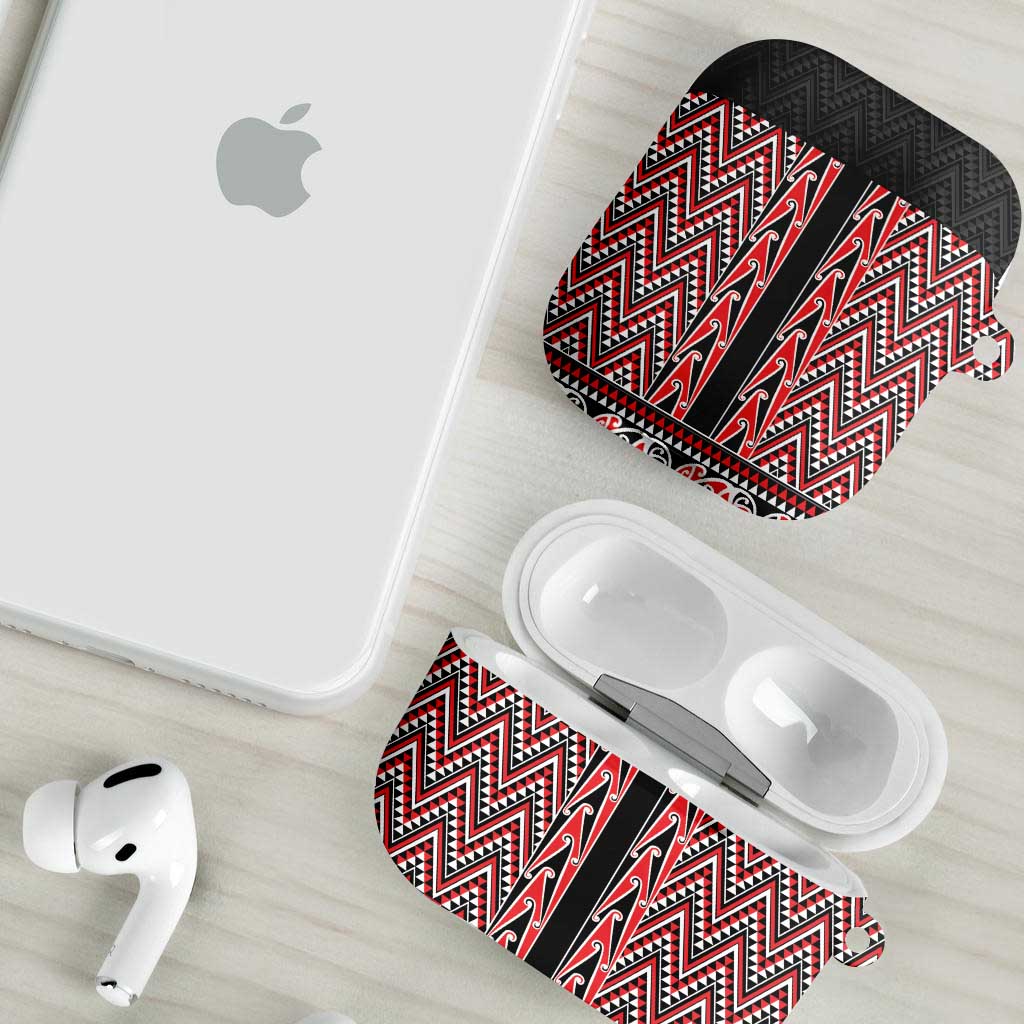 New Zealand Maori Niho Taniwha AirPods Case Whero Mangopare and Puhoro Pattern - Polynesian Pride