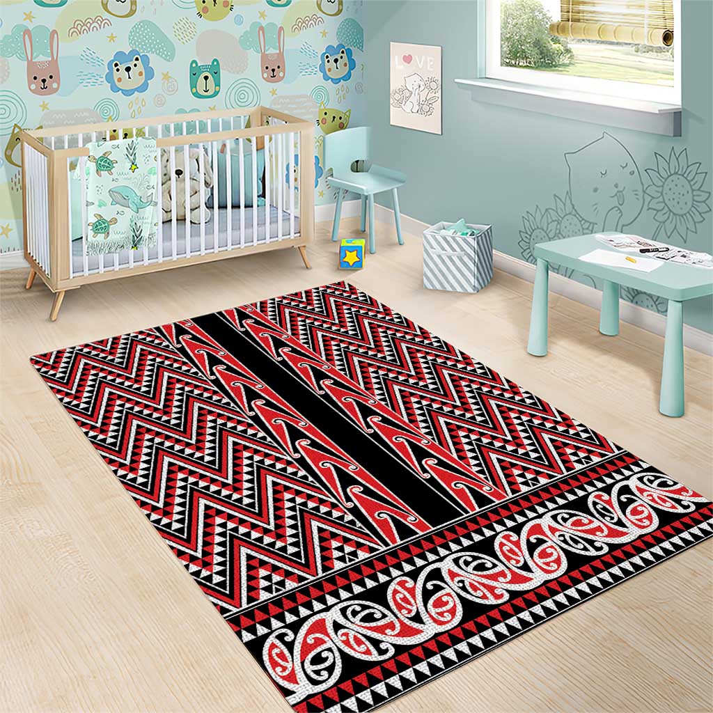 New Zealand Maori Niho Taniwha Area Rug Whero Mangopare and Puhoro Pattern