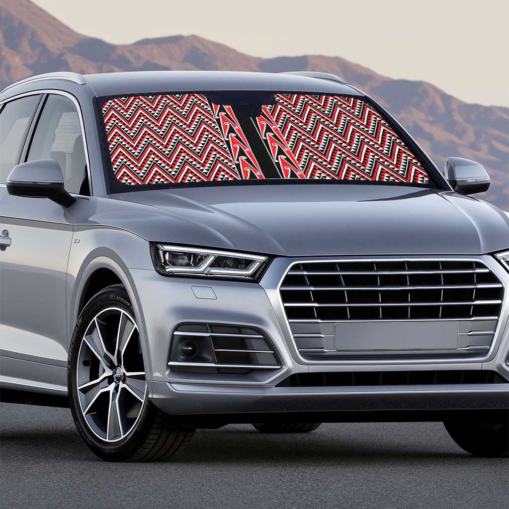 New Zealand Maori Niho Taniwha Auto Sun Shade Whero Mangopare and Puhoro Pattern - Polynesian Pride