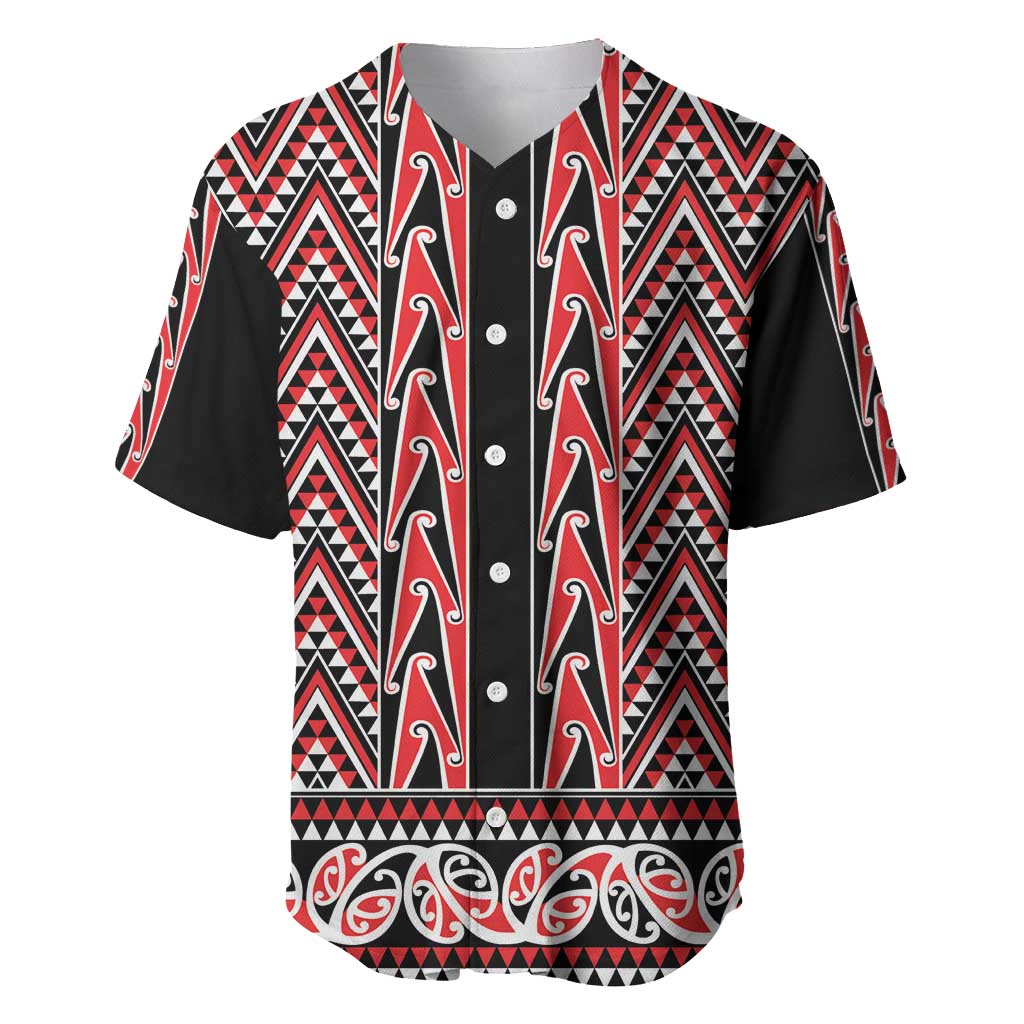 New Zealand Maori Niho Taniwha Baseball Jersey Whero Mangopare and Puhoro Pattern