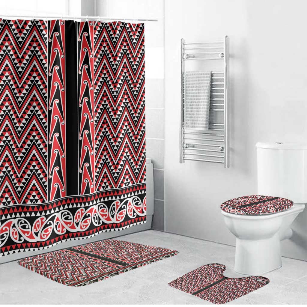New Zealand Maori Niho Taniwha Bathroom Set Whero Mangopare and Puhoro Pattern - Polynesian Pride