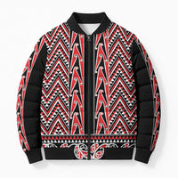 New Zealand Maori Niho Taniwha Bomber Puffer Jacket Whero Mangopare and Puhoro Pattern - Polynesian Pride