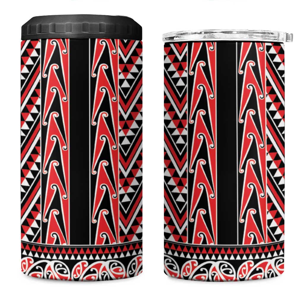 New Zealand Maori Niho Taniwha 4 in 1 Can Cooler Tumbler Whero Mangopare and Puhoro Pattern