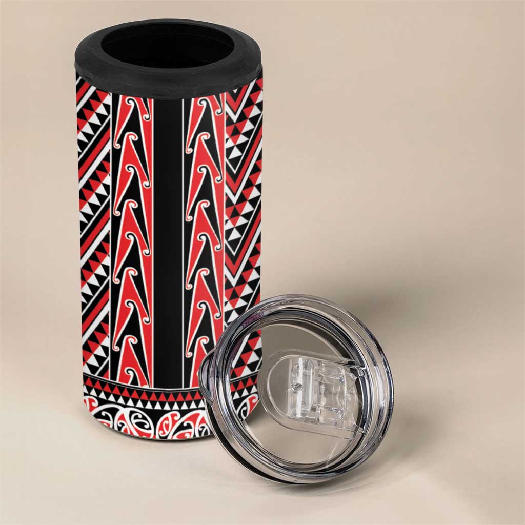 New Zealand Maori Niho Taniwha 4 in 1 Can Cooler Tumbler Whero Mangopare and Puhoro Pattern