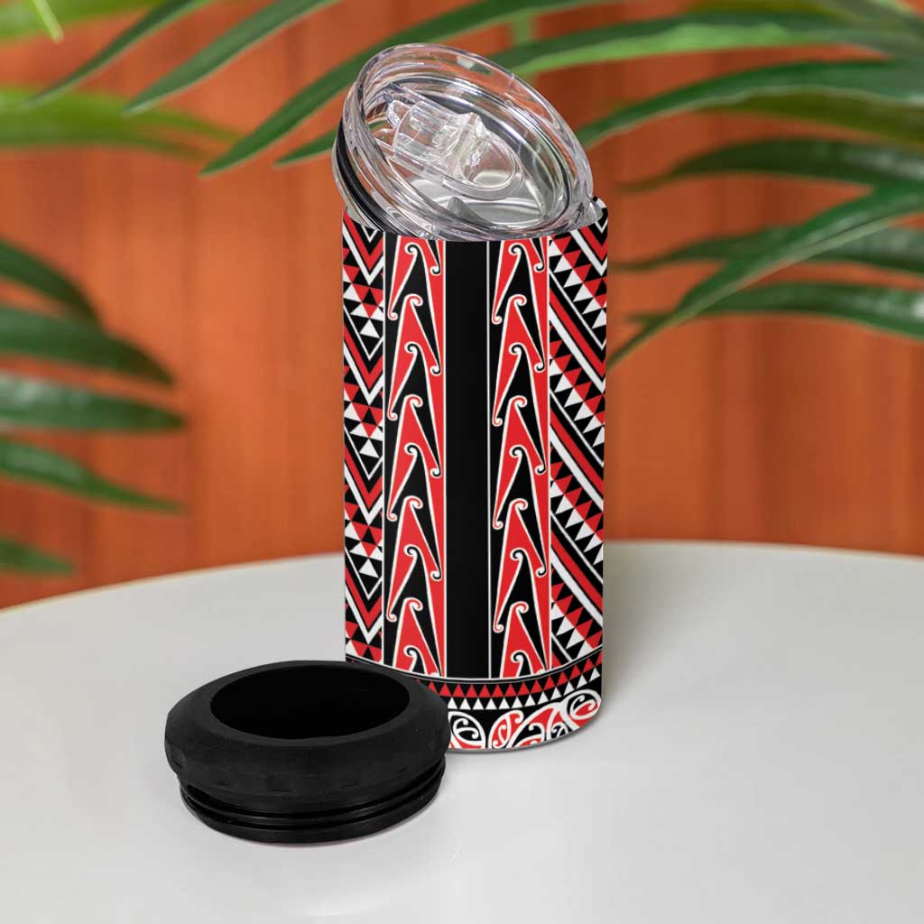 New Zealand Maori Niho Taniwha 4 in 1 Can Cooler Tumbler Whero Mangopare and Puhoro Pattern
