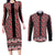 New Zealand Maori Niho Taniwha Couples Matching Long Sleeve Bodycon Dress and Long Sleeve Button Shirt Whero Mangopare and Puhoro Pattern