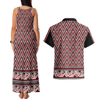 New Zealand Maori Niho Taniwha Couples Matching Tank Maxi Dress and Hawaiian Shirt Whero Mangopare and Puhoro Pattern LT9 - Polynesian Pride