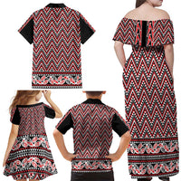 New Zealand Maori Niho Taniwha Family Matching Off Shoulder Maxi Dress and Hawaiian Shirt Whero Mangopare and Puhoro Pattern LT9 - Polynesian Pride