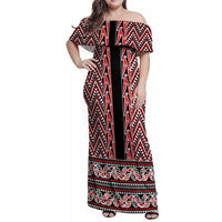 New Zealand Maori Niho Taniwha Family Matching Off Shoulder Maxi Dress and Hawaiian Shirt Whero Mangopare and Puhoro Pattern LT9 Mom's Dress Red - Polynesian Pride