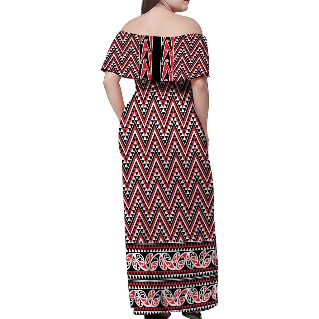New Zealand Maori Niho Taniwha Family Matching Off Shoulder Maxi Dress and Hawaiian Shirt Whero Mangopare and Puhoro Pattern LT9 - Polynesian Pride