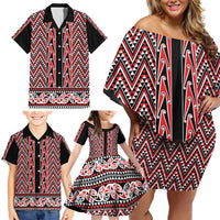 New Zealand Maori Niho Taniwha Family Matching Off Shoulder Short Dress and Hawaiian Shirt Whero Mangopare and Puhoro Pattern LT9 - Polynesian Pride