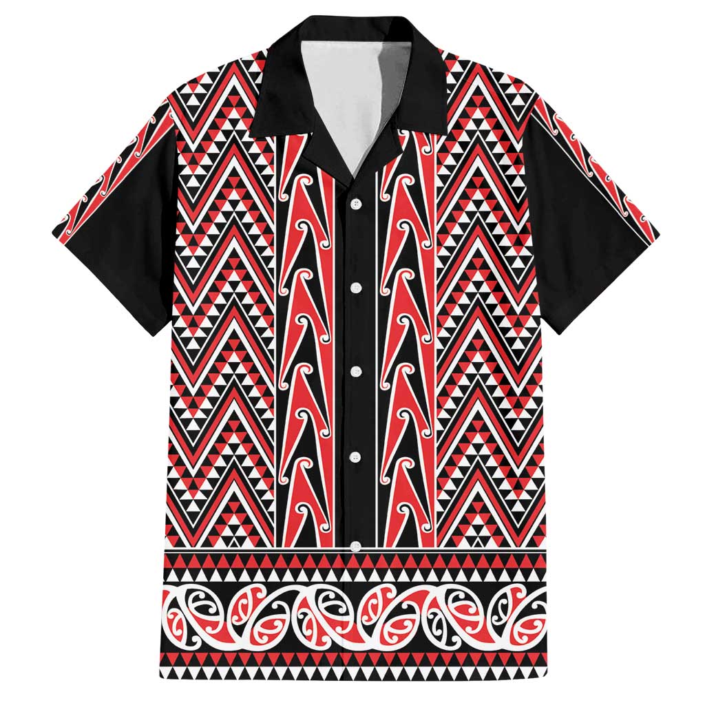 New Zealand Maori Niho Taniwha Family Matching Off Shoulder Short Dress and Hawaiian Shirt Whero Mangopare and Puhoro Pattern LT9 Dad's Shirt - Short Sleeve Red - Polynesian Pride