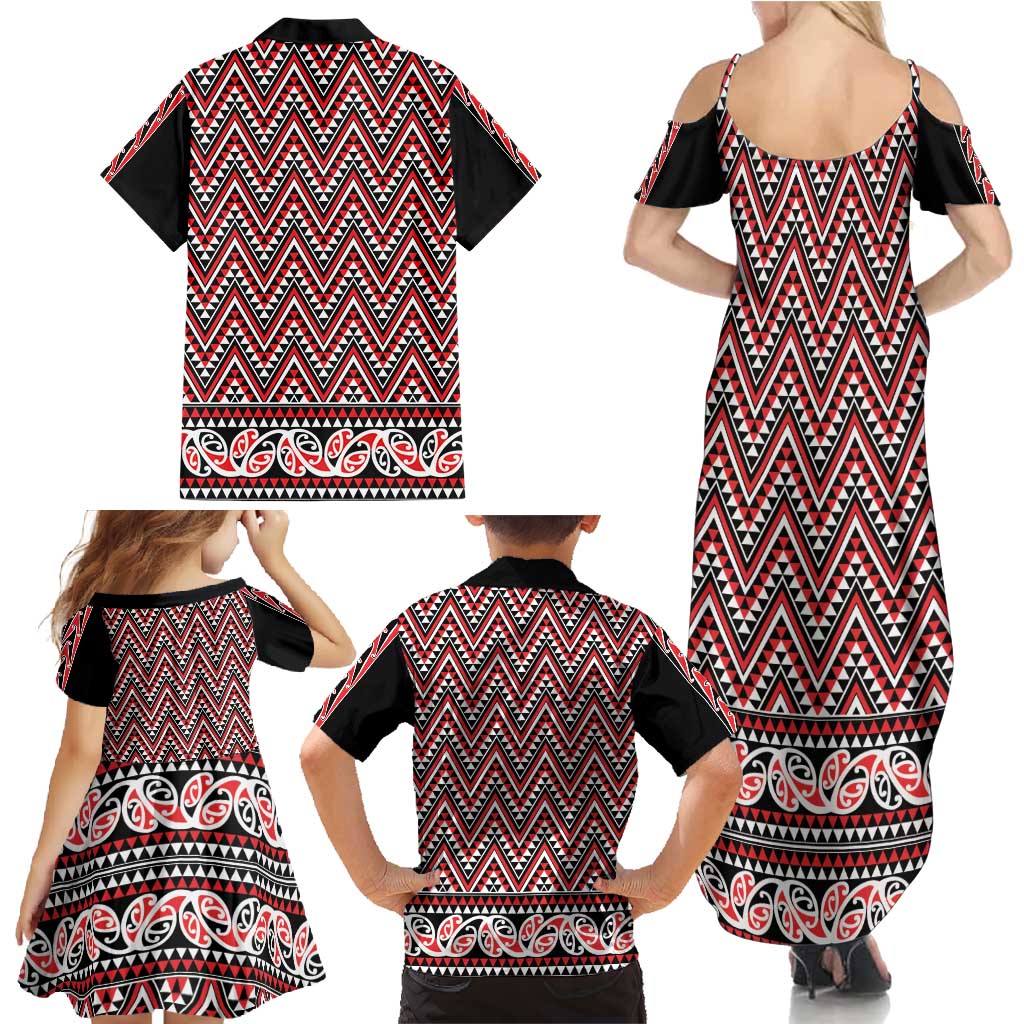 New Zealand Maori Niho Taniwha Family Matching Summer Maxi Dress and Hawaiian Shirt Whero Mangopare and Puhoro Pattern LT9 - Polynesian Pride