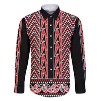 New Zealand Maori Niho Taniwha Family Matching Summer Maxi Dress and Hawaiian Shirt Whero Mangopare and Puhoro Pattern LT9 Dad's Shirt - Long Sleeve Red - Polynesian Pride