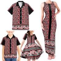 New Zealand Maori Niho Taniwha Family Matching Tank Maxi Dress and Hawaiian Shirt Whero Mangopare and Puhoro Pattern