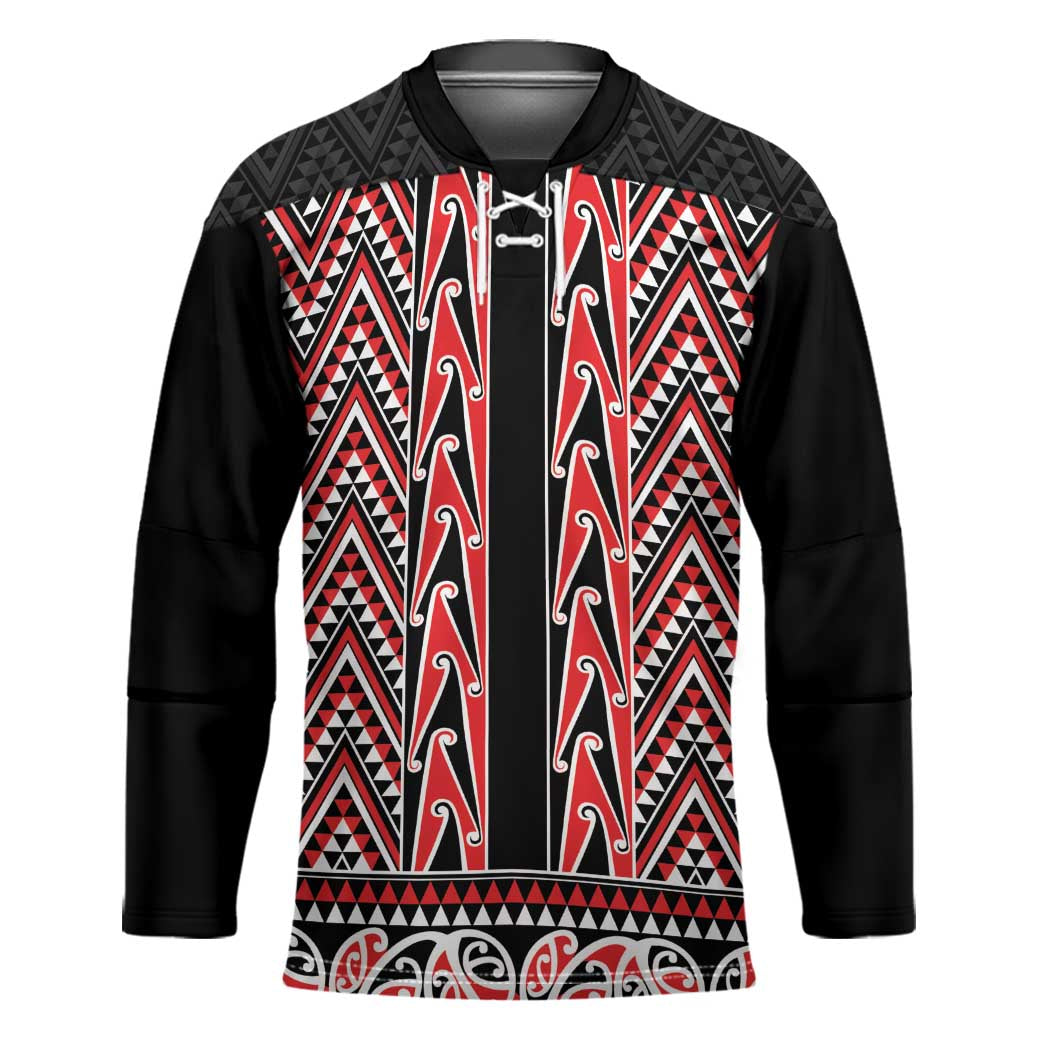 New Zealand Maori Niho Taniwha Hockey Jersey Whero Mangopare and Puhoro Pattern - Polynesian Pride