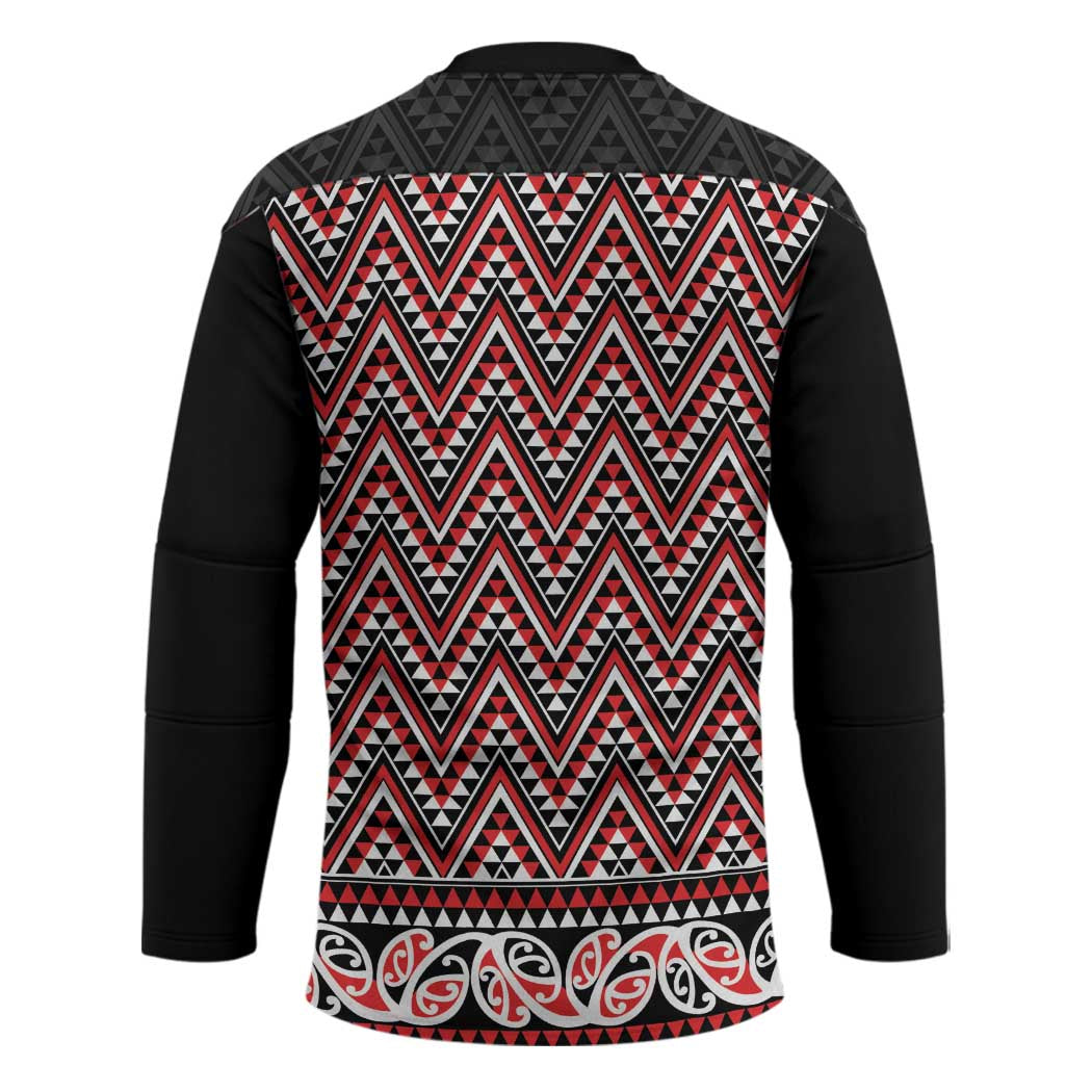 New Zealand Maori Niho Taniwha Hockey Jersey Whero Mangopare and Puhoro Pattern - Polynesian Pride