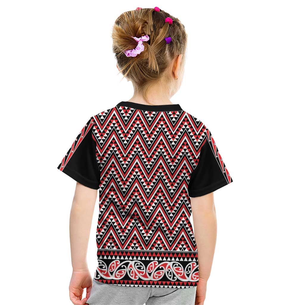 New Zealand Maori Niho Taniwha Kid T Shirt Whero Mangopare and Puhoro Pattern