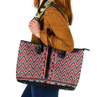 New Zealand Maori Niho Taniwha Leather Tote Bag Whero Mangopare and Puhoro Pattern