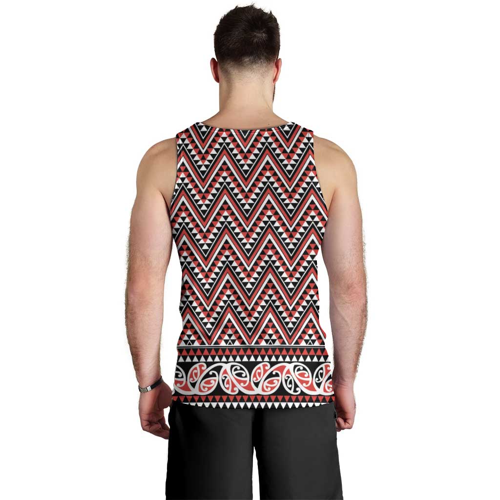New Zealand Maori Niho Taniwha Men Tank Top Whero Mangopare and Puhoro Pattern