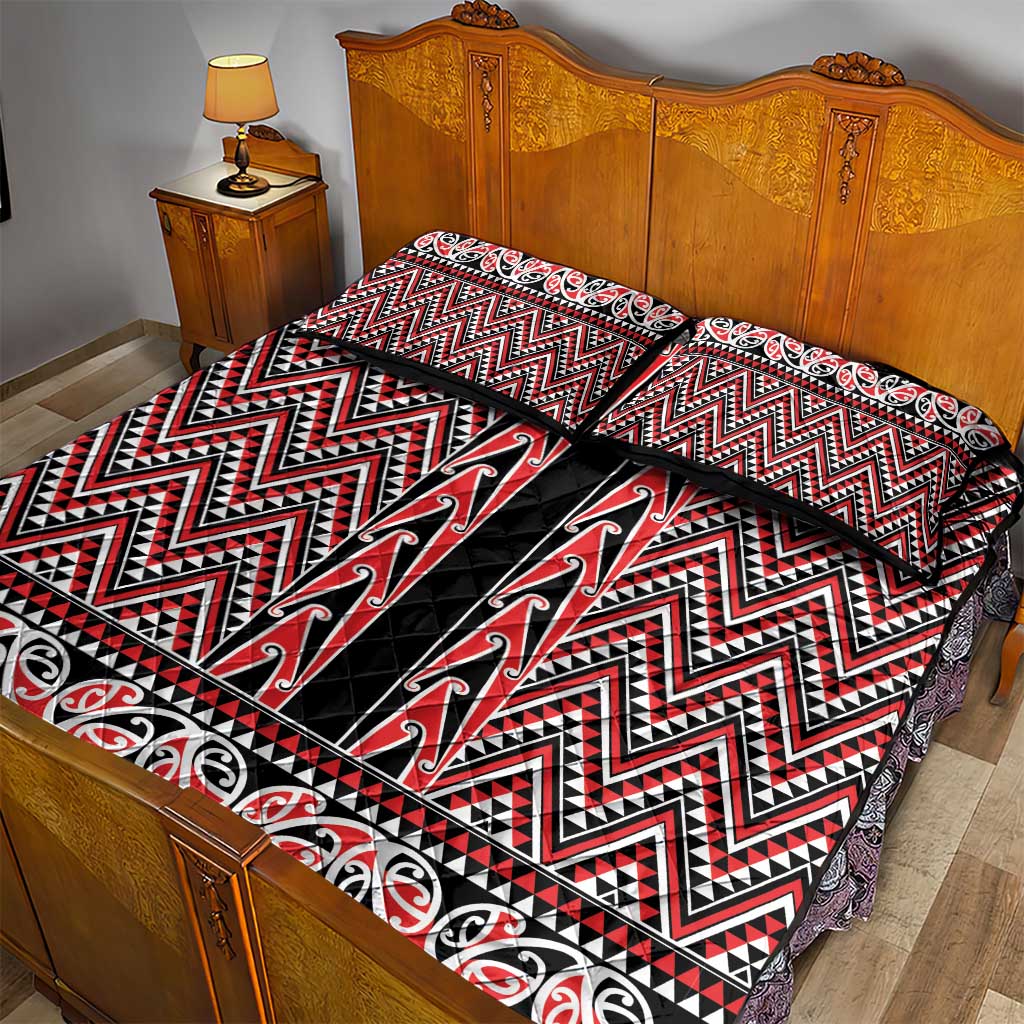 New Zealand Maori Niho Taniwha Quilt Bed Set Whero Mangopare and Puhoro Pattern