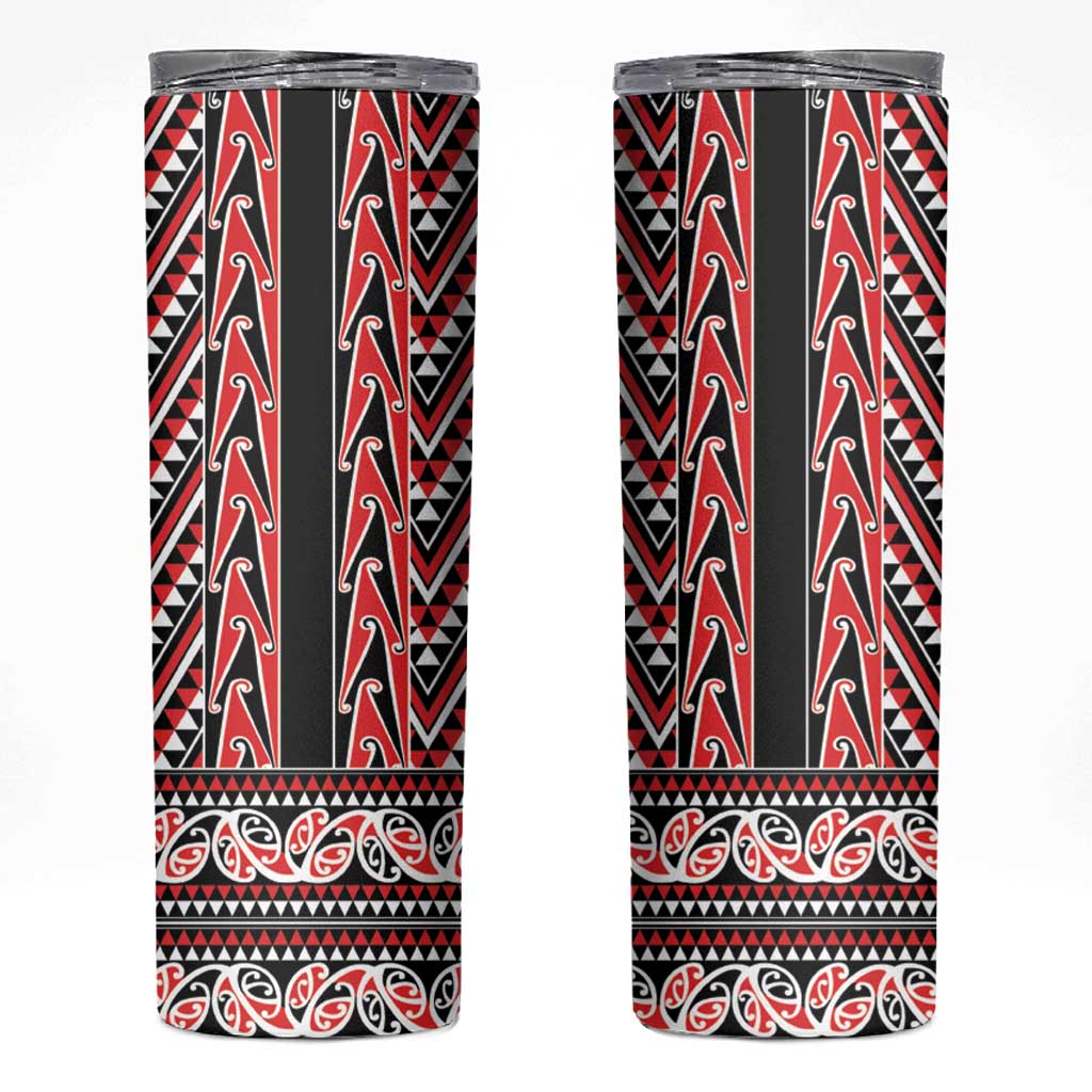 New Zealand Maori Niho Taniwha Skinny Tumbler Whero Mangopare and Puhoro Pattern