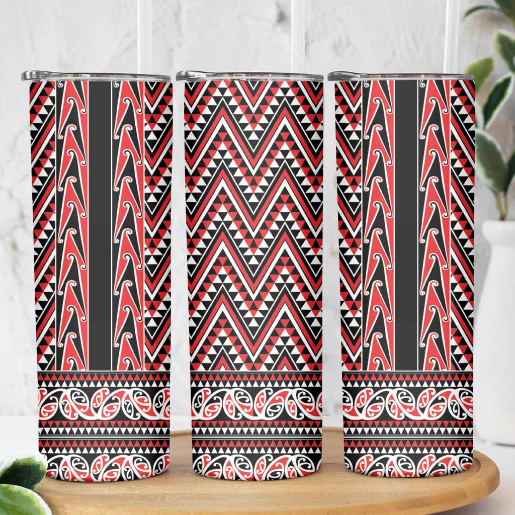New Zealand Maori Niho Taniwha Skinny Tumbler Whero Mangopare and Puhoro Pattern