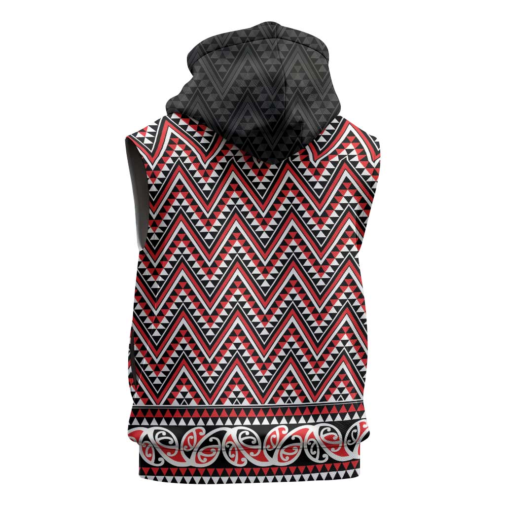 New Zealand Maori Niho Taniwha Sleeveless Zip Hoodie Whero Mangopare and Puhoro Pattern - Polynesian Pride